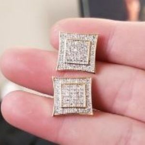 lab Diamond  Iced 14k GP Square Kite Screw Studs